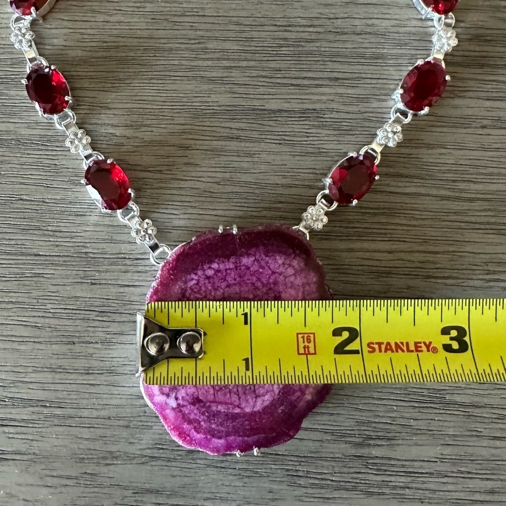 0548 Solar Quartz Druzy Garnet Big Necklace Statement Silver Gemstone Jewelry - Picture 5 of 9